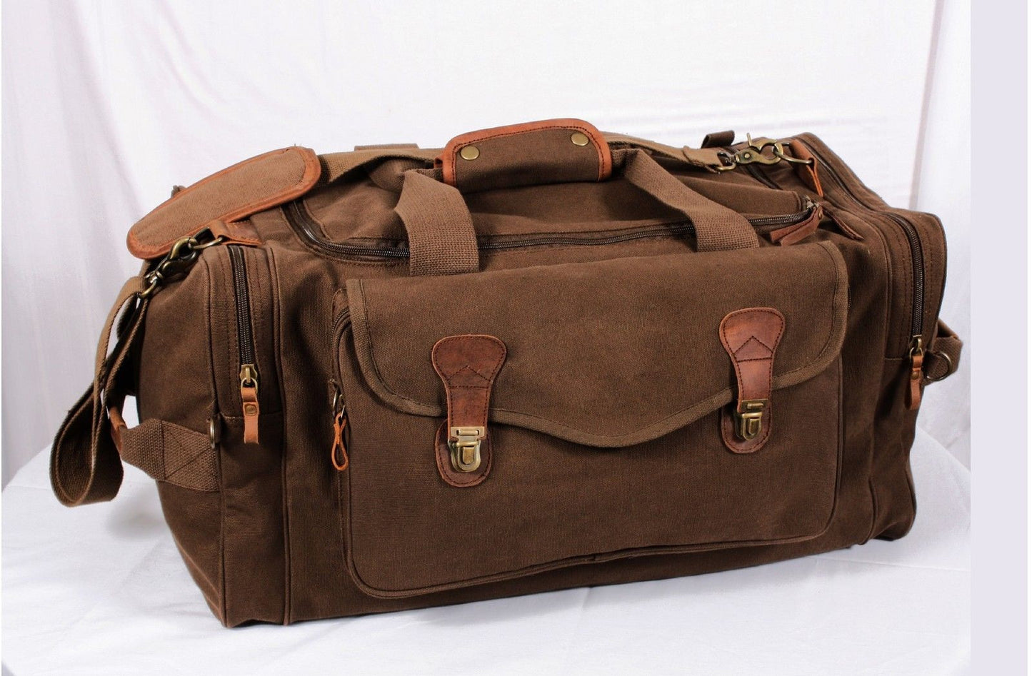 Brown Weekender Bag w/ Leather Accents - Stylish Overnight Travel Bag