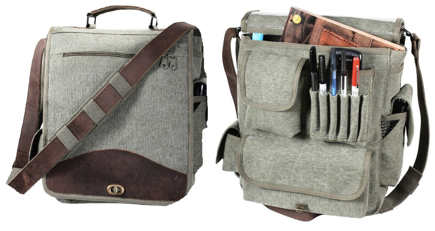 Vintage Engineers Bag w/ Accented Leather - M-51 Professionals School Work Bags