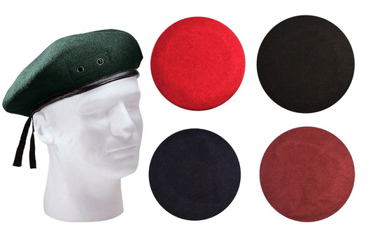 Wool Beret Green Red Black Blue Maroon Mens French Hat All Sizes