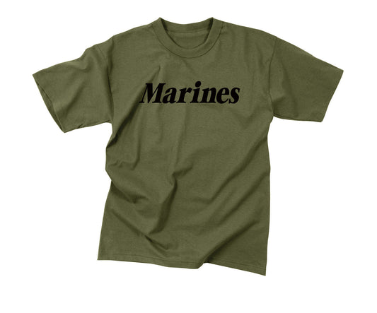 Kids "Marines" T-Shirt - Olive Drab With Black Print