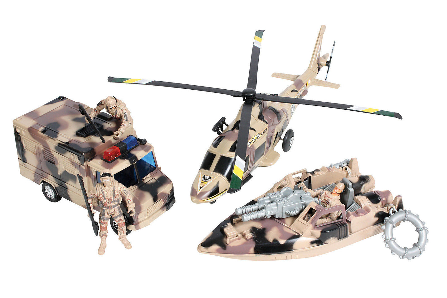 Kids Super Warrior Vehicle Play Set - Desert Camouflage - 10 Piece Set