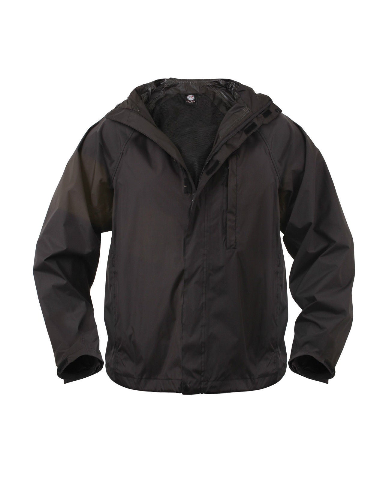 Rothco Packable Black Rain Coat Jacket - Folds into its own Pack!