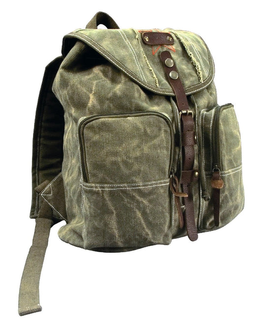 Stonewashed Canvas Backpack w/ Leather Accents - Casual Grunge Style School Bag