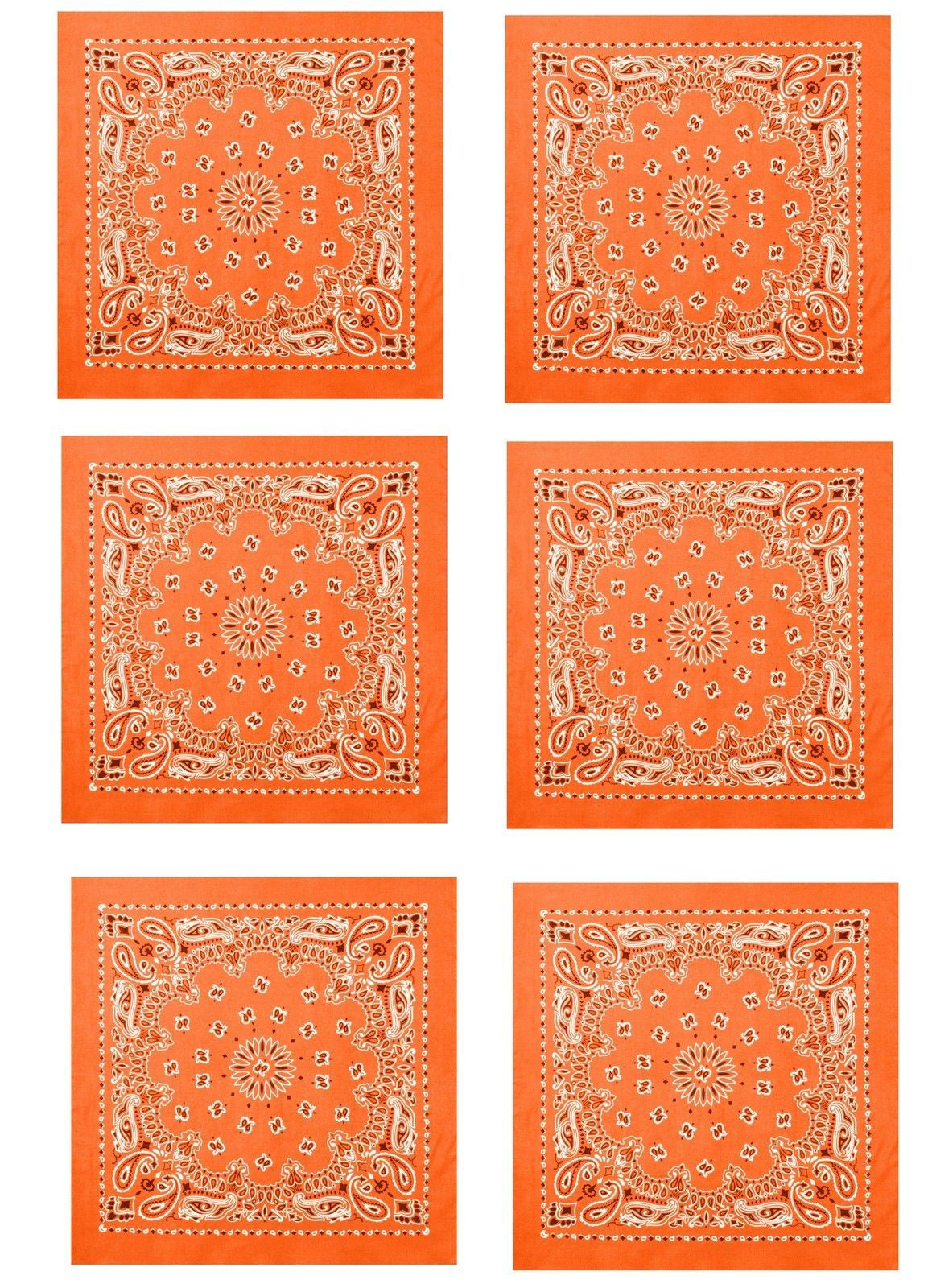 Orange Paisley Trainmen Bandana 6-Pack Dust Mask Headband Skull Cap 22"x22"