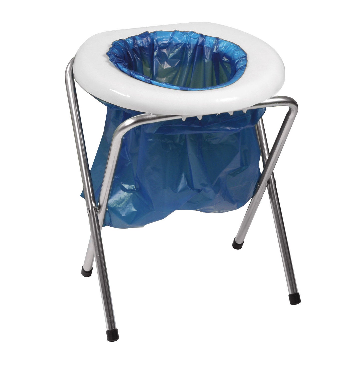 Portable Camping Toilet Commode Steel Frame Plastic Seat & 6 Replacement Bags