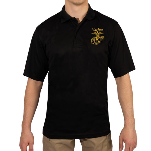 Rothco's USMC Eagle, Globe & Anchor Moisture Wicking Polo Shirt in Black