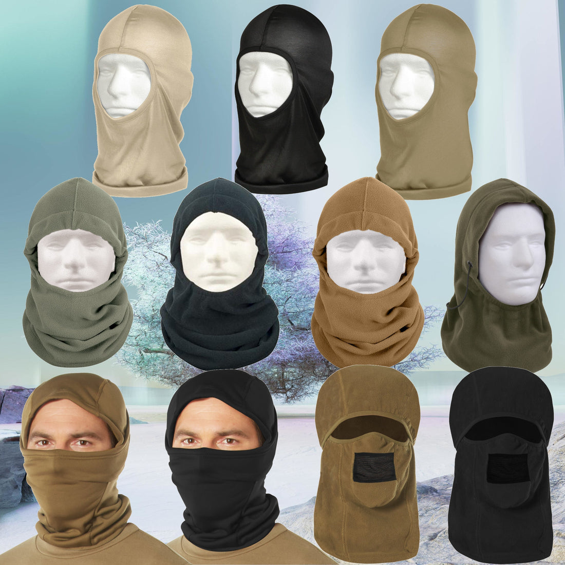 Variety photo of available balaclavas