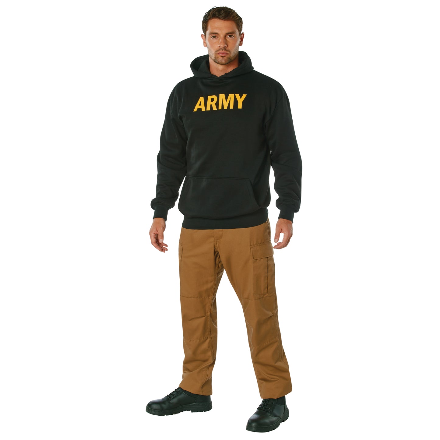 Mens ARMY Pullover Hoodie Black Lightweight Hooded Sweatshirt