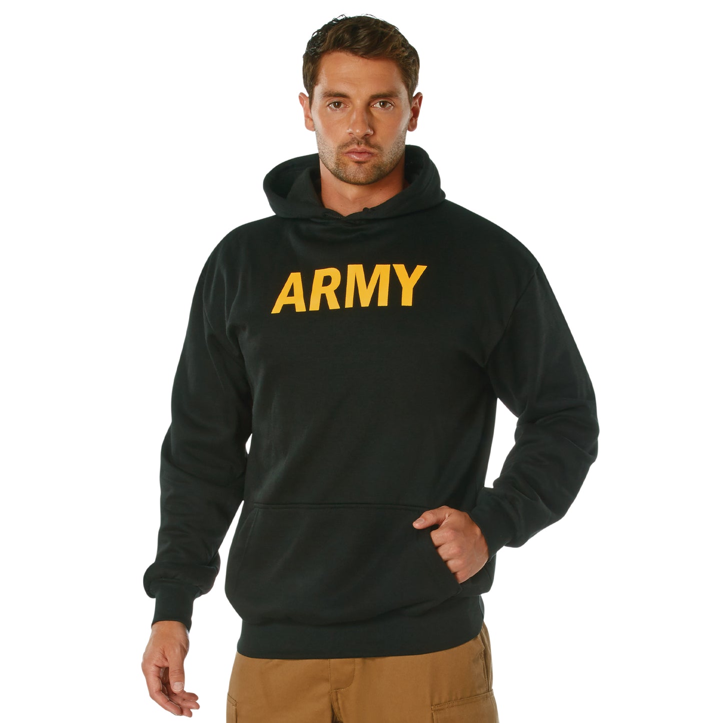 Mens ARMY Pullover Hoodie Black Lightweight Hooded Sweatshirt