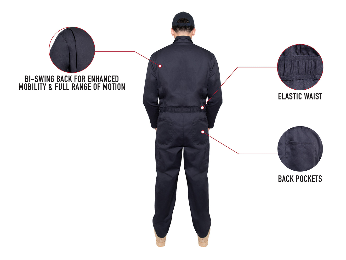 Men's Black or Midnight Navy Blue Workwear Coverall Mechanic Jumpsuit Uniform