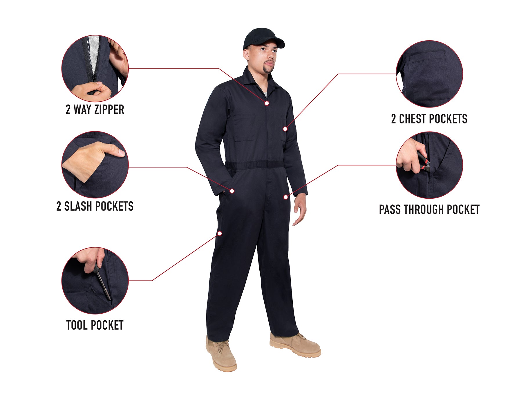 Men's Black or Midnight Navy Blue Workwear Coverall Mechanic