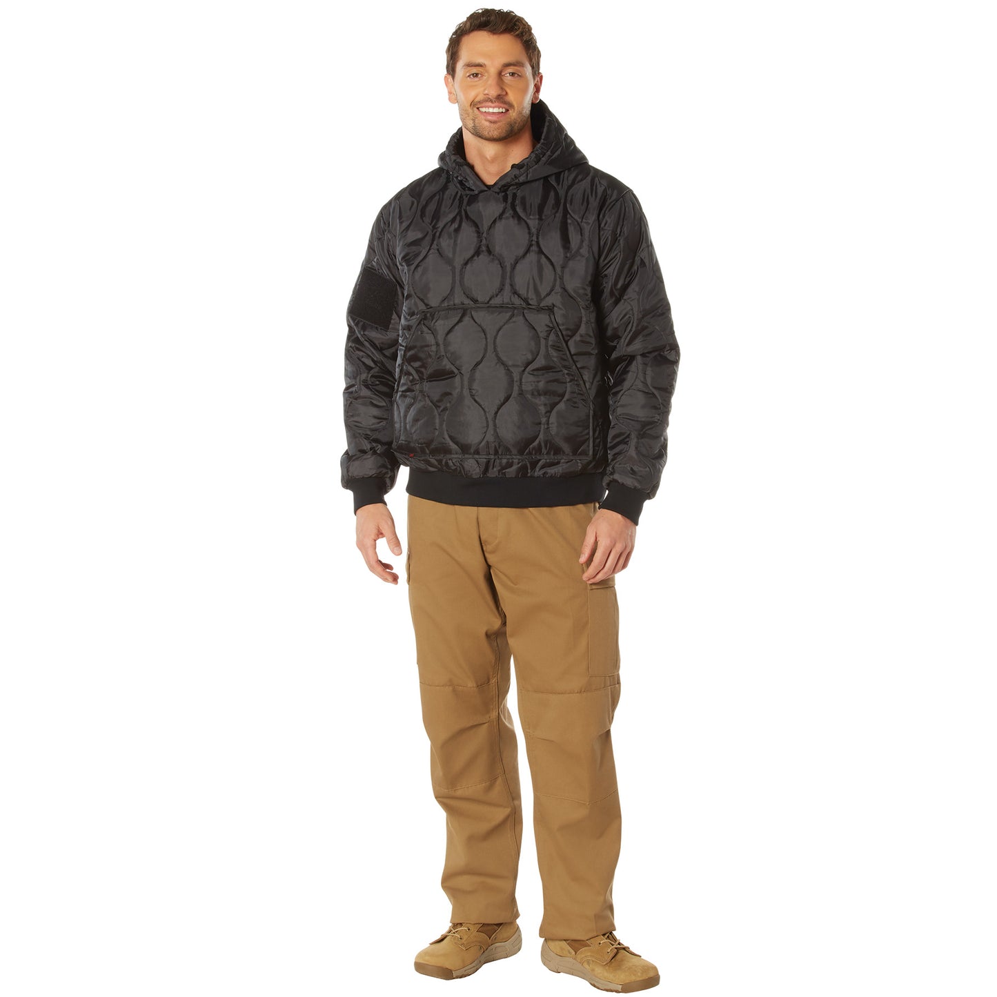 Men's Quilted Woobie Hoodie Sweatshirt With US Flag Patch