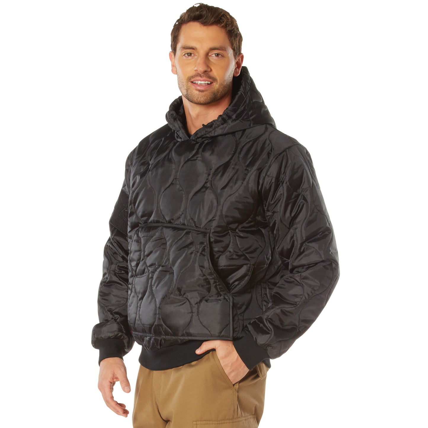 Men's Quilted Woobie Hoodie Sweatshirt With US Flag Patch
