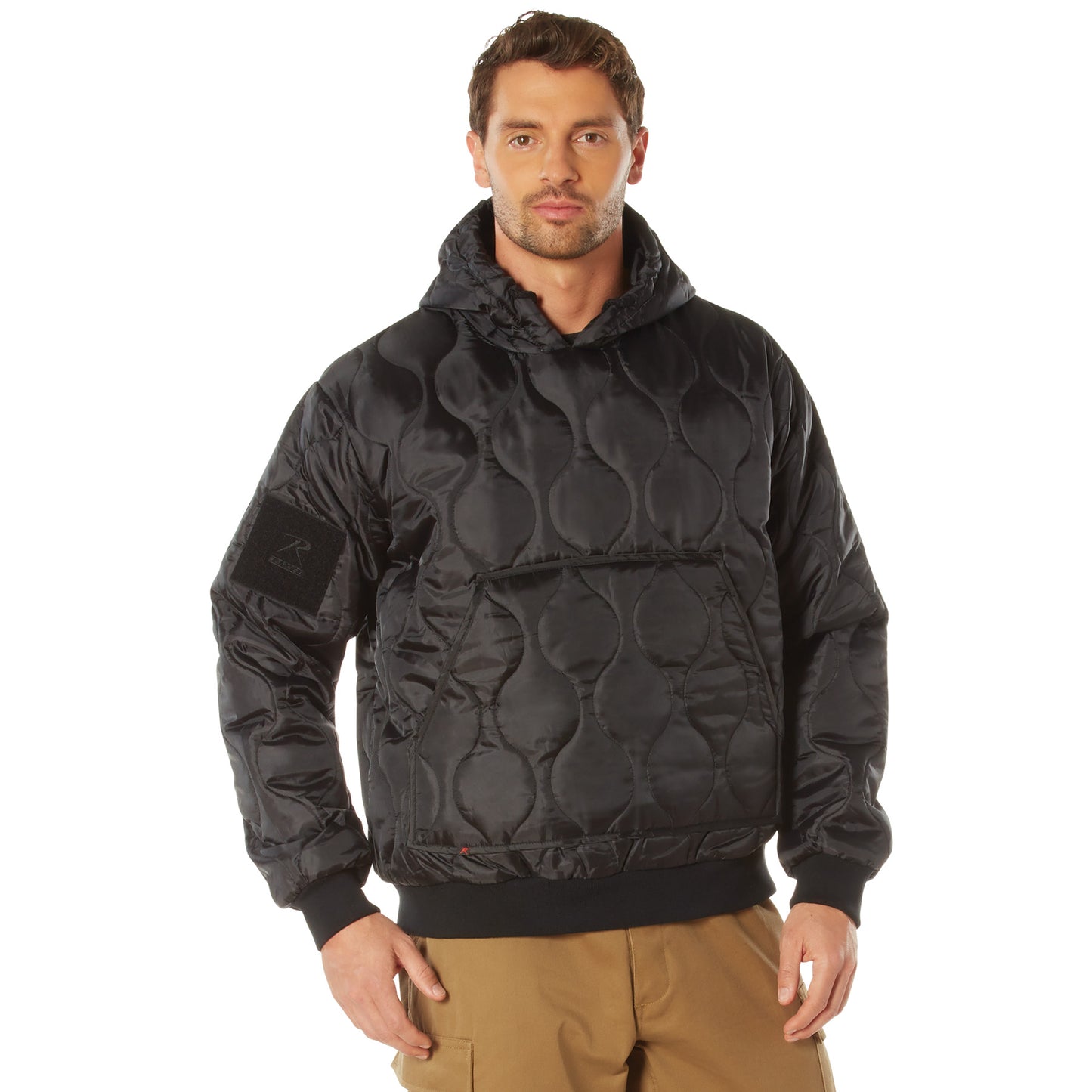 Men's Quilted Woobie Hoodie Sweatshirt With US Flag Patch