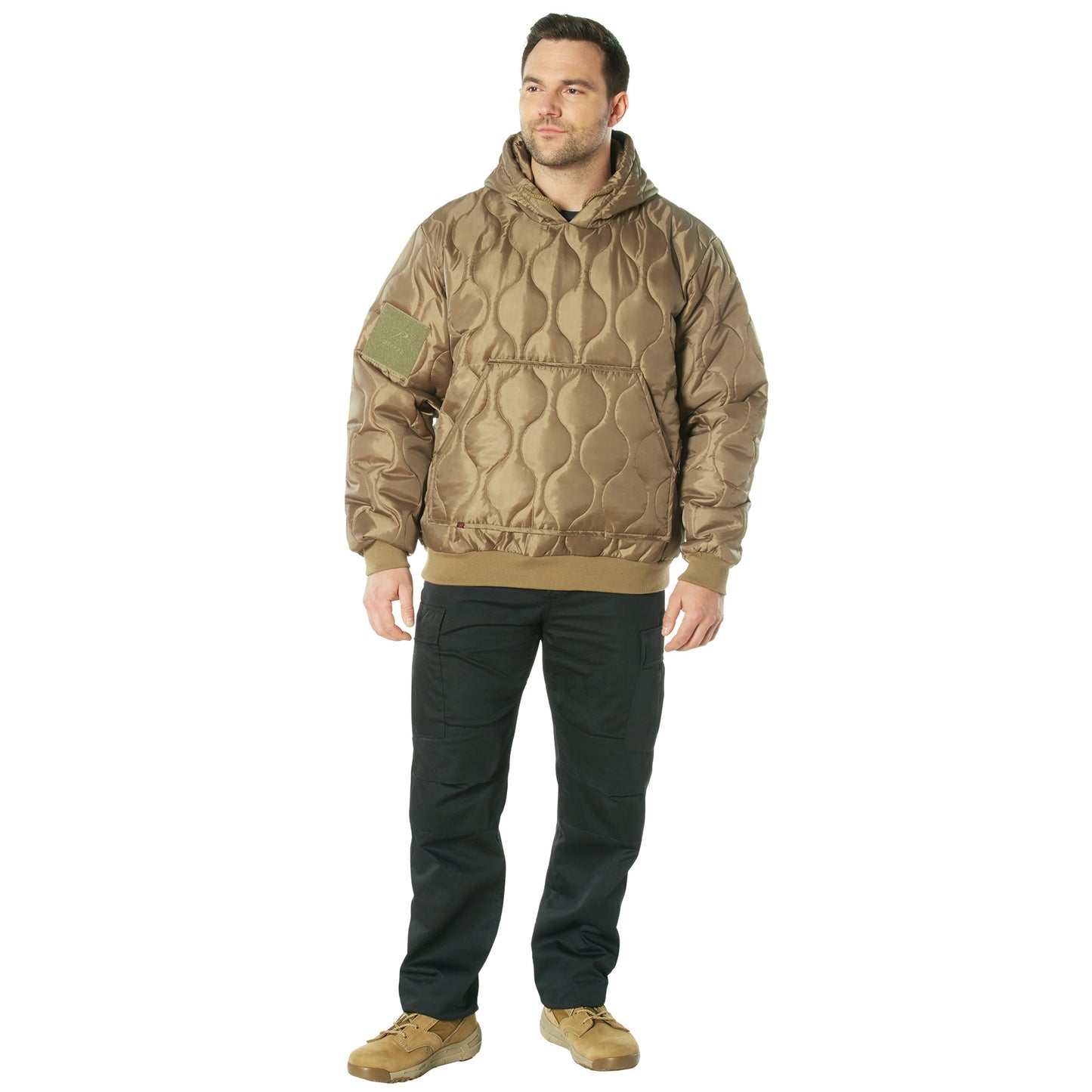 Men's Quilted Woobie Hoodie Sweatshirt With US Flag Patch