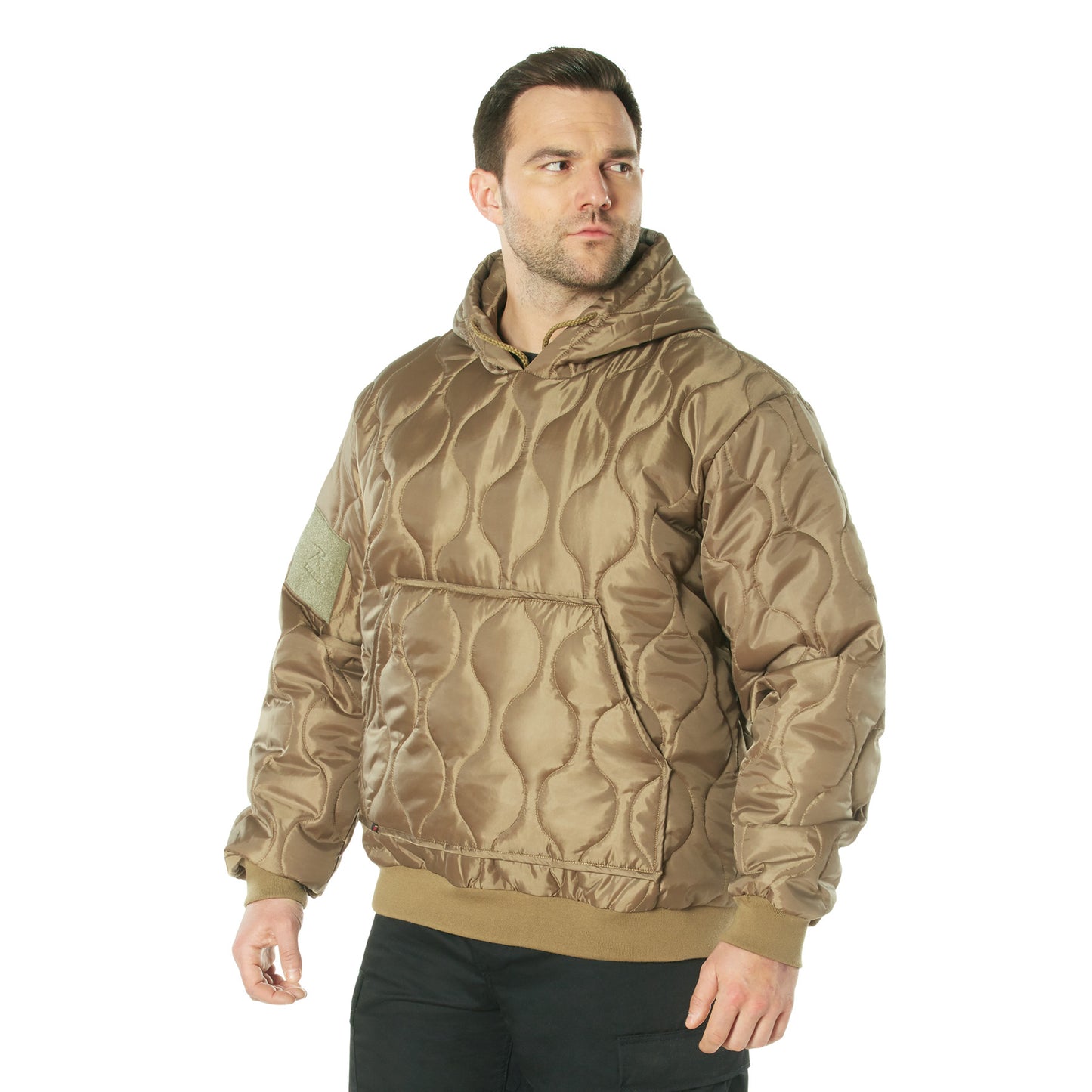 Men's Quilted Woobie Hoodie Sweatshirt With US Flag Patch