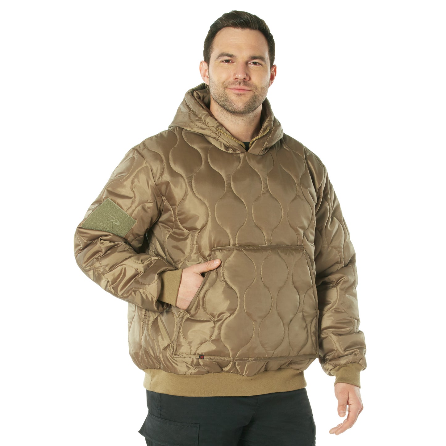 Men's Quilted Woobie Hoodie Sweatshirt With US Flag Patch