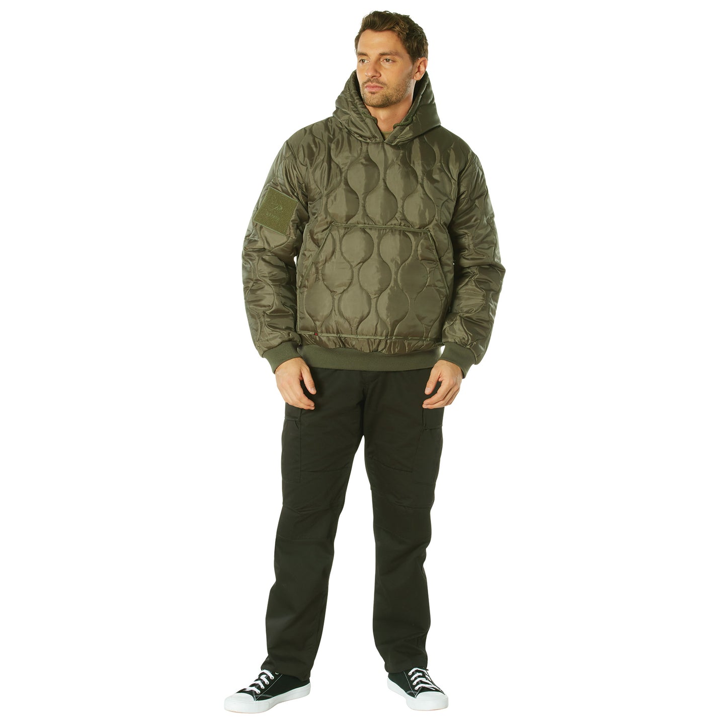 Men's Quilted Woobie Hoodie Sweatshirt With US Flag Patch