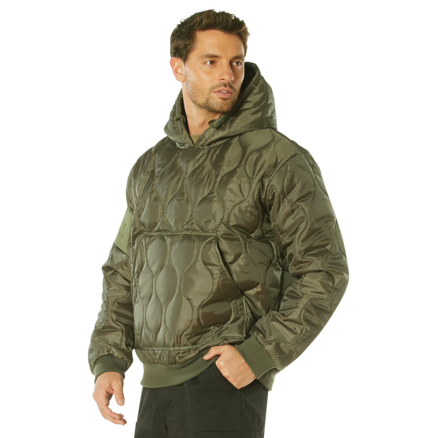 Men's Quilted Woobie Hoodie Sweatshirt With US Flag Patch