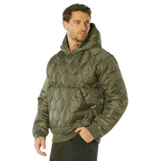 Men's Quilted Woobie Hoodie Sweatshirt With US Flag Patch
