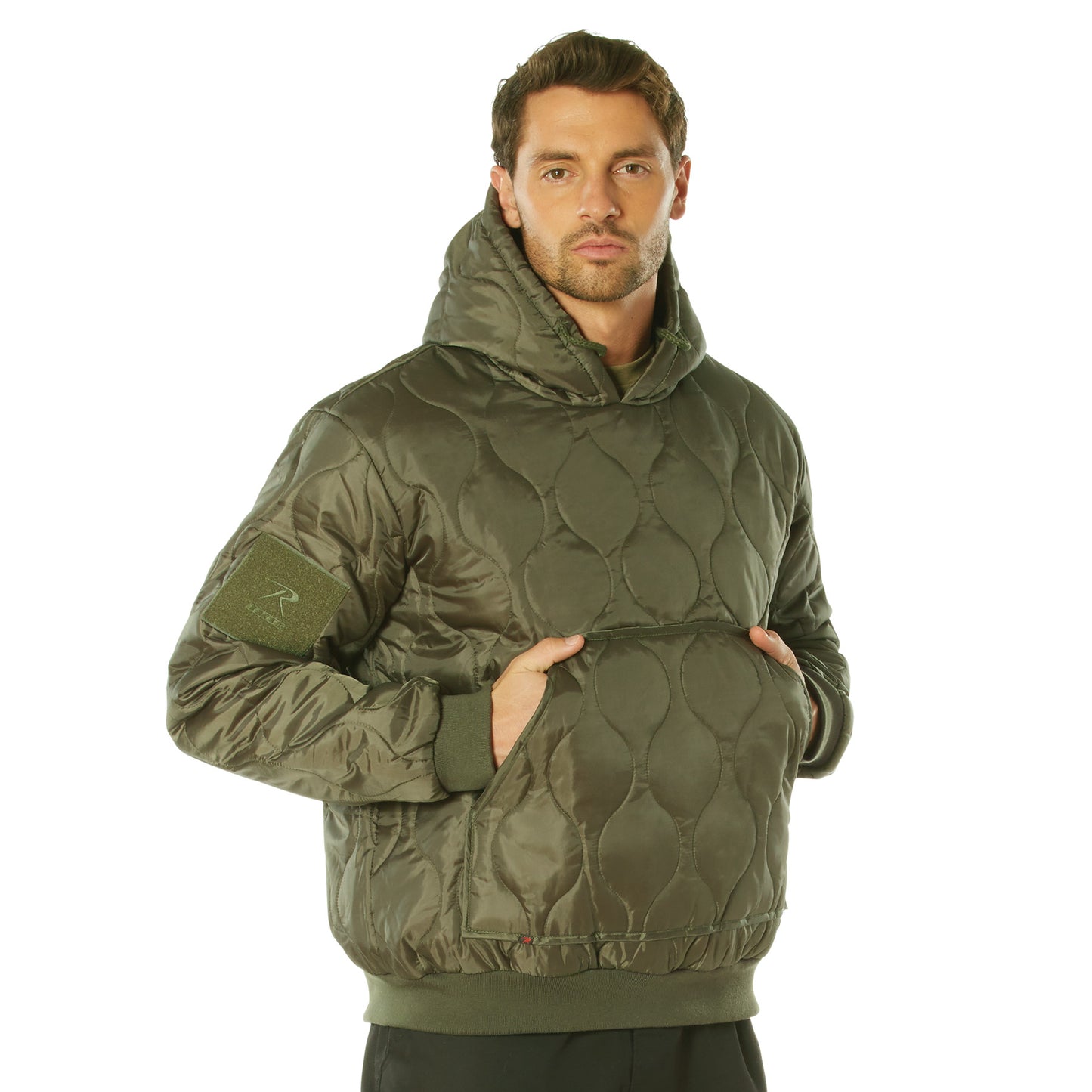 Men's Quilted Woobie Hoodie Sweatshirt With US Flag Patch