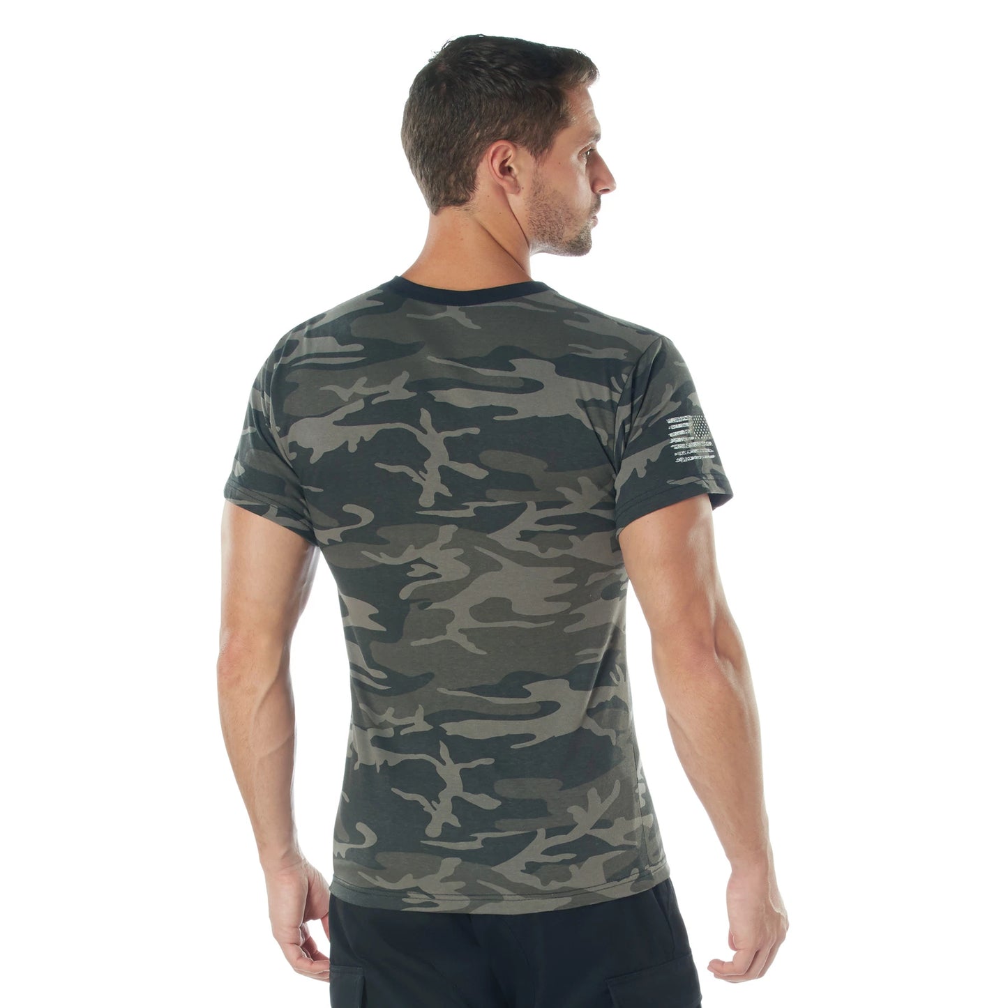 Rothco Men's Athletic Fit Black Camo T-Shirt W/ US Flag