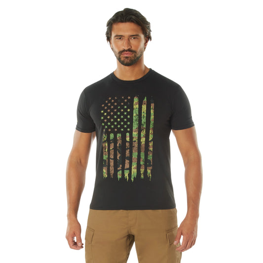 Rothco Men's Athletic Fit Black T-Shirt w/ Camo US Flag