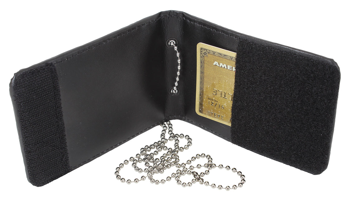 Identification Holder w/ Neck Chain Secure Leather ID Clear Card Badge Keeper