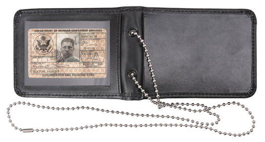 Leather Identification Holder With Neck Chain - Clear 3.25"x2.25" ID window