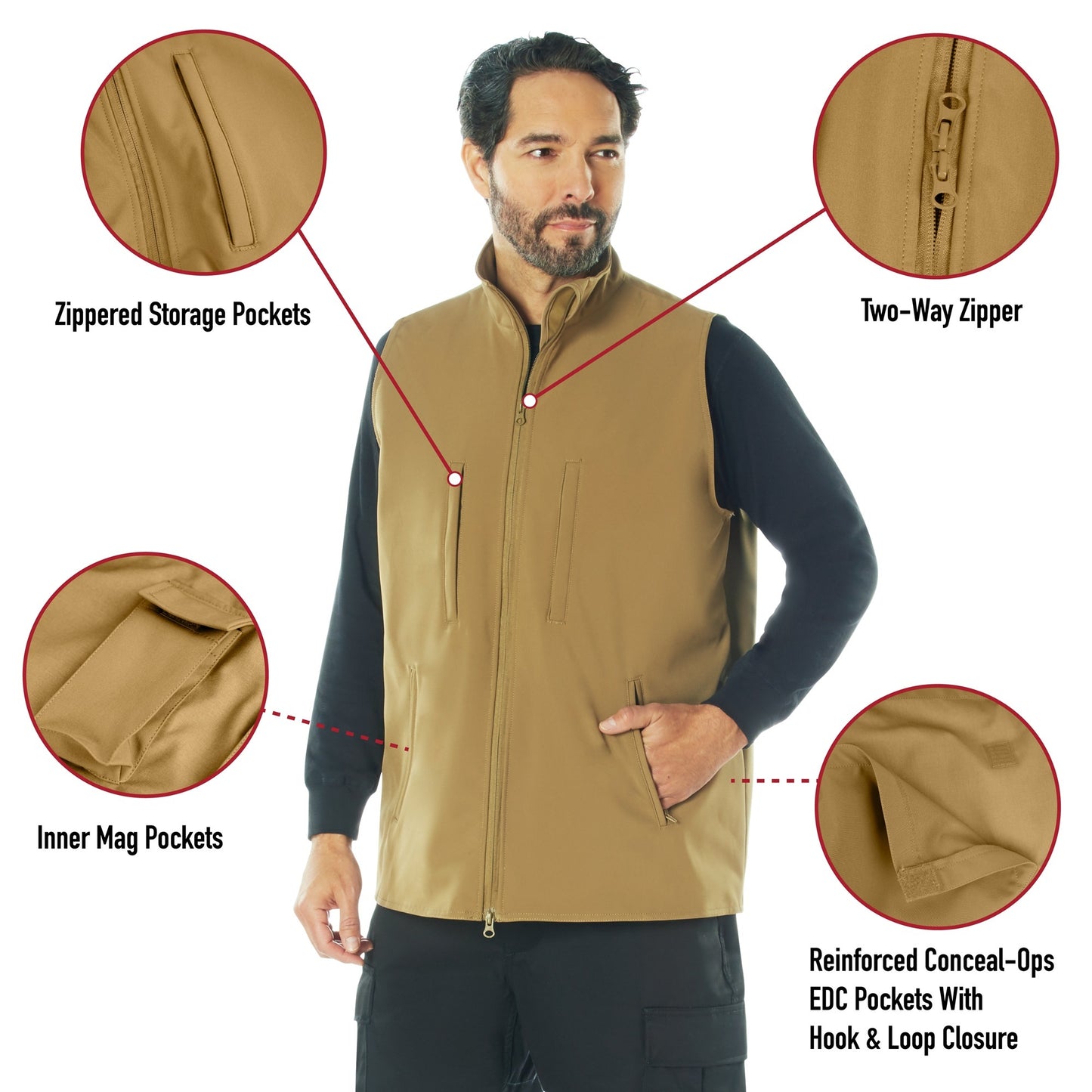 Rothco V2 Concealed Carry Soft Shell Vest - Men's Tactical CCW Vest