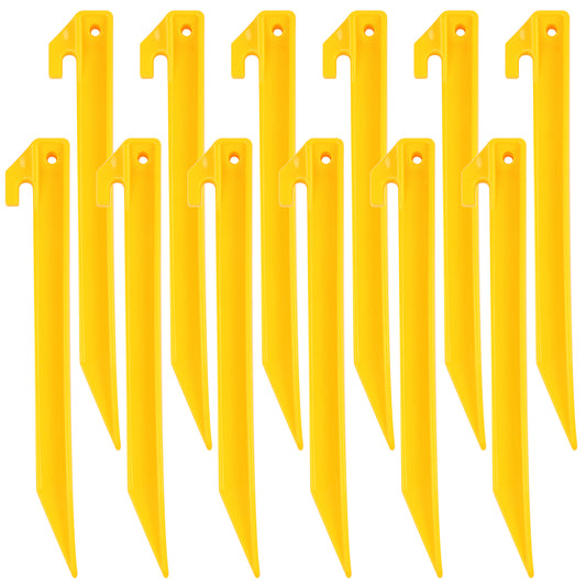 12 Pack Tent Stakes - 9 Inch Plastic Spikes Yellow - Camping Tents Tarps & More