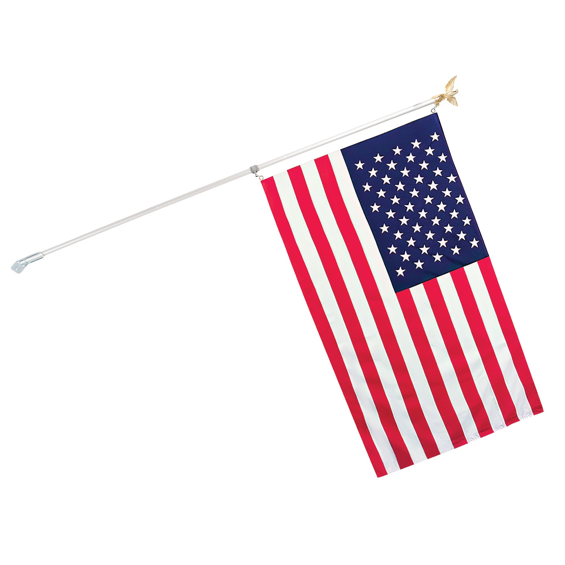 Trade Winds 6 Ft Flag Pole With Gold Eagle Top And Wall Mount Bracket – White Steel