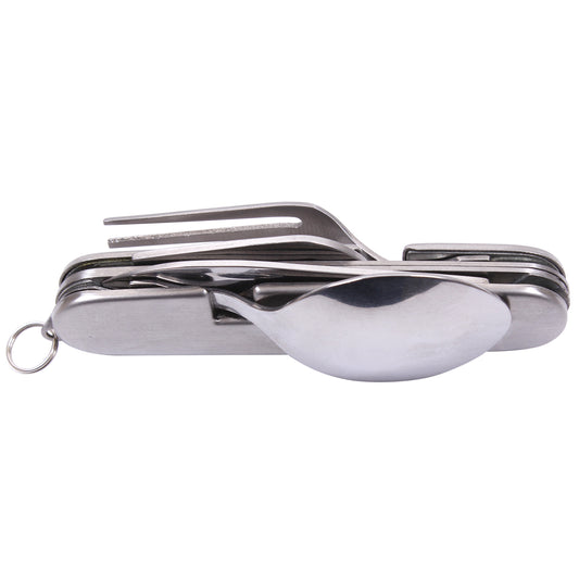 Rothco Stainless Steel Folding Chow Set Camping Fork, Spoon, Bottle & Can Opener