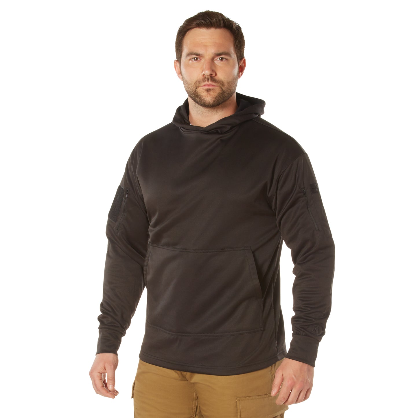 Mens Black Concealed Carry Tactical Hooded Hoodie Sweatshirt & USA Flag Patch