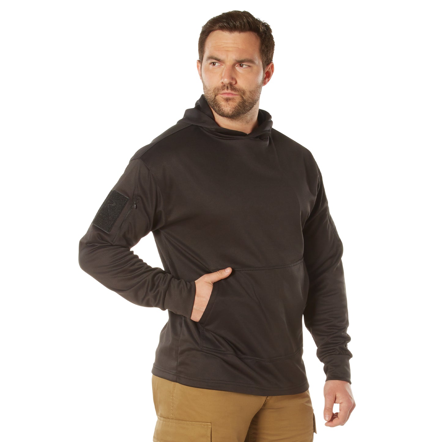 Mens Black Concealed Carry Tactical Hooded Hoodie Sweatshirt & USA Flag Patch