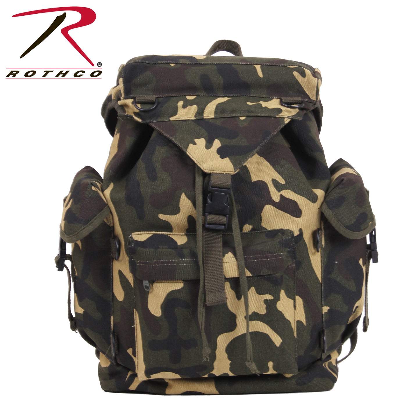 Woodland Camouflage Backpack - Canvas Outdoorsman Hiking Rucksack Bag