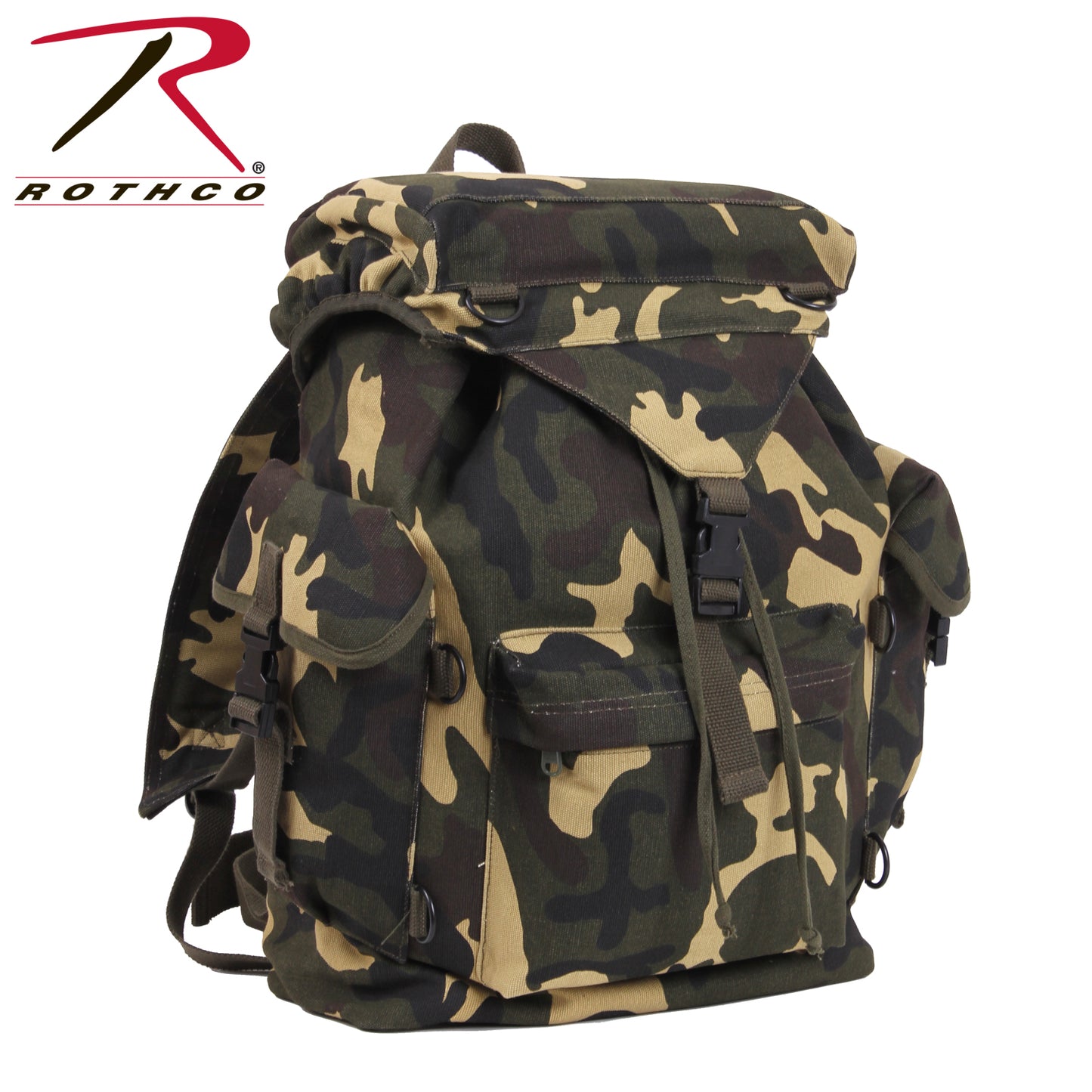 Woodland Camouflage Backpack - Canvas Outdoorsman Hiking Rucksack Bag