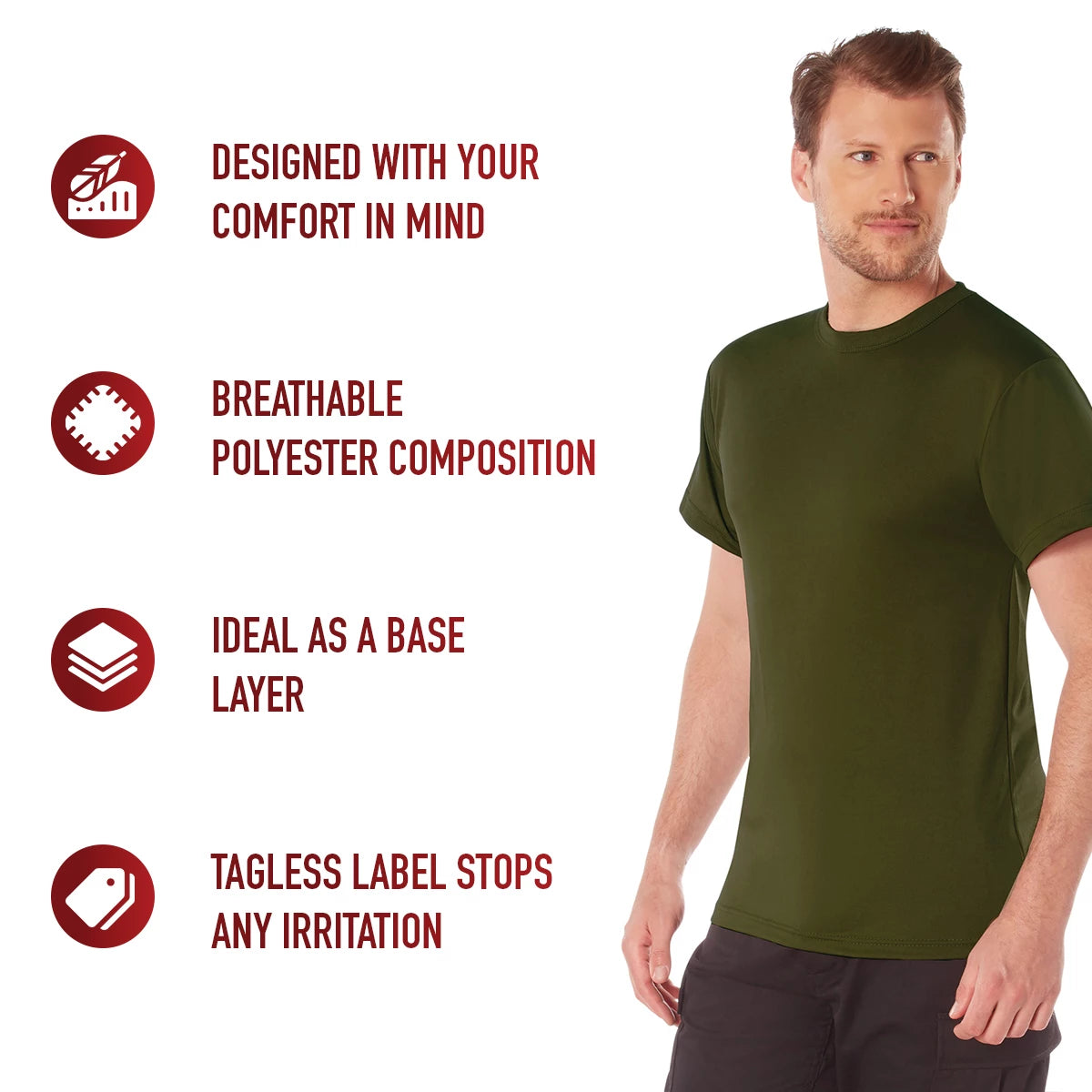 Rothco Olive Drab Quick Dry Moisture Wicking T-Shirt 100% Polyester