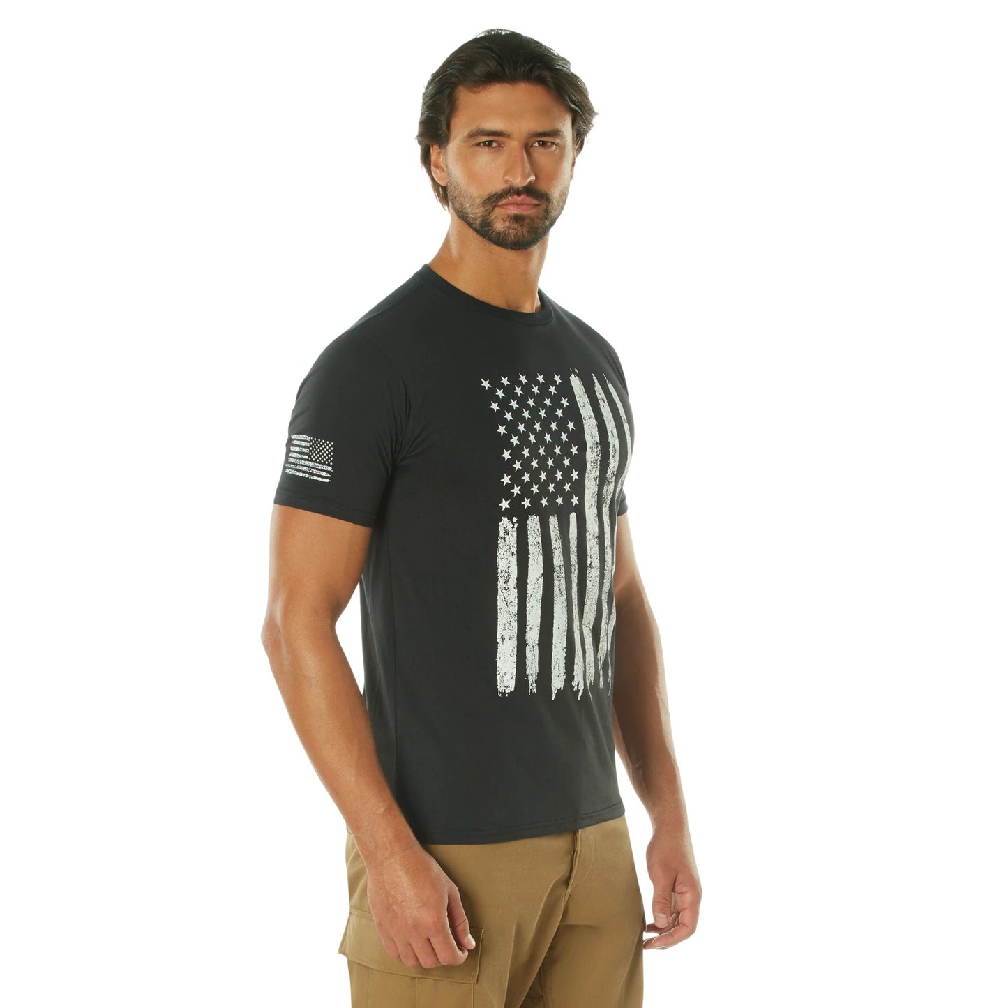 Rothco Men's Athletic Fit Black T-Shirt w/ Camo US Flag