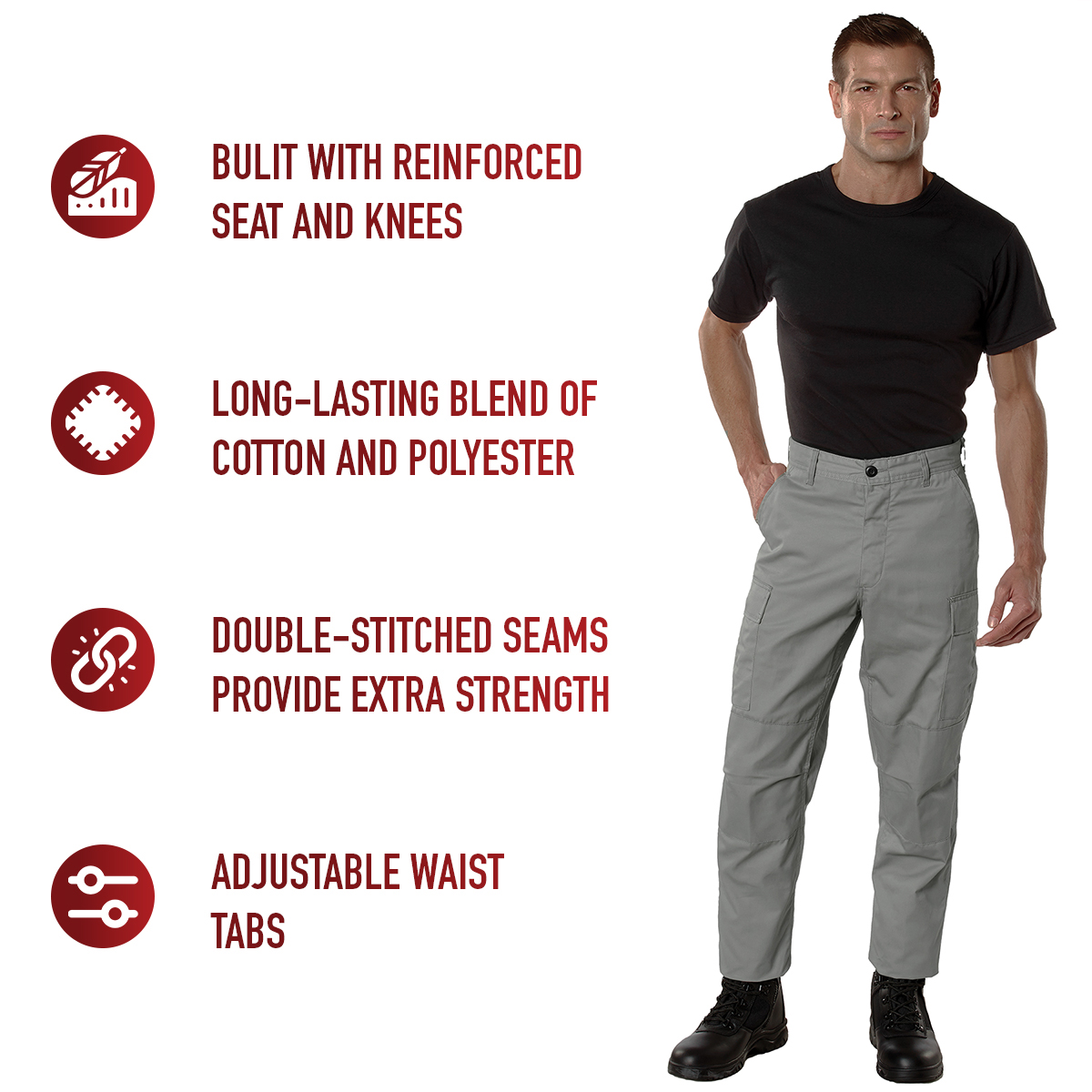 Rothco Relaxed Fit Zipper Fly BDU Pants in Grey