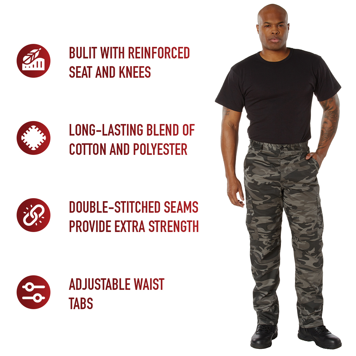 Relaxed Fit Zipper Fly BDU Cargo Pants Army Fatigues City Camo or Black Camo