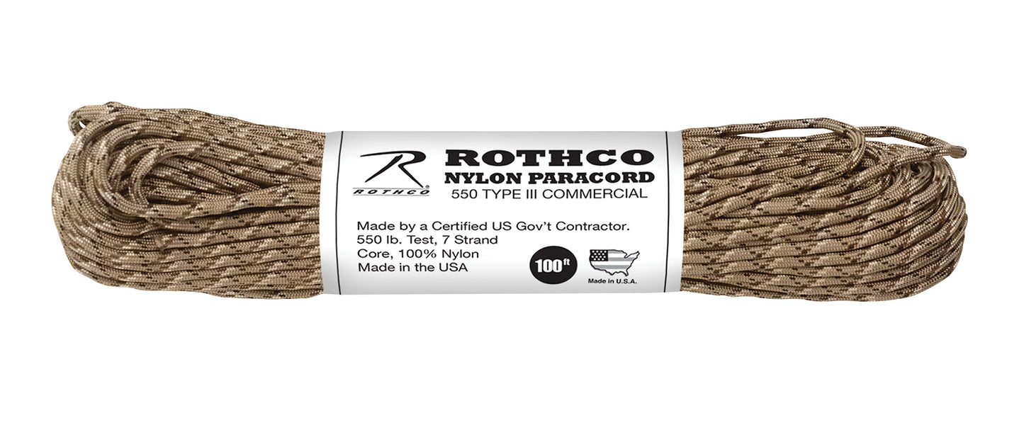 550lb Type III Nylon Parachute Paracord 100 Feet Mil-Spec 7-Strand Core US Made