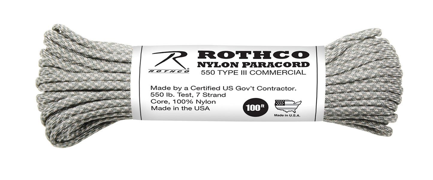 550lb Type III Nylon Parachute Paracord 100 Feet Mil-Spec 7-Strand Core US Made
