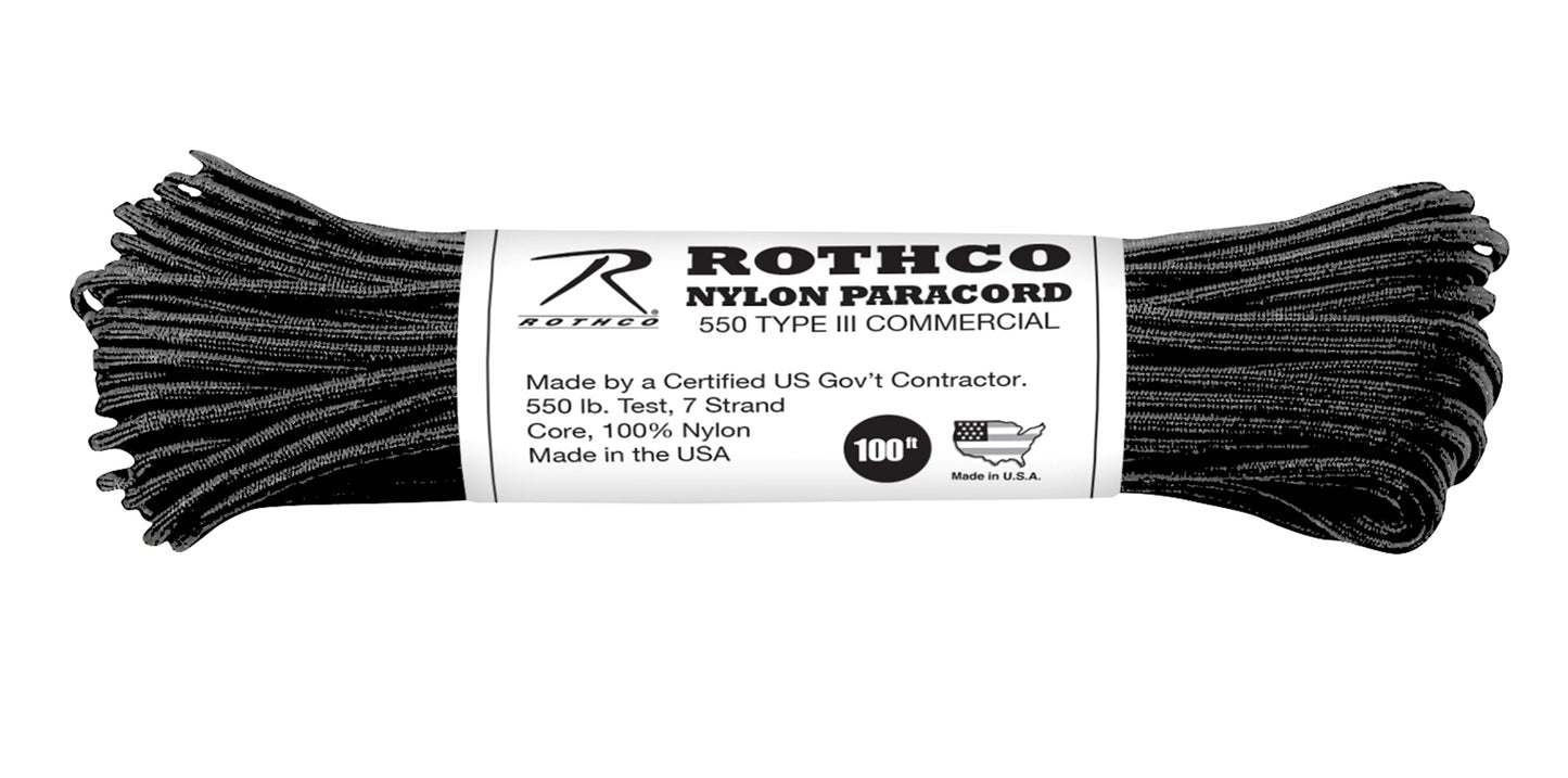 550lb Type III Nylon Parachute Paracord 100 Feet Mil-Spec 7-Strand Core US Made