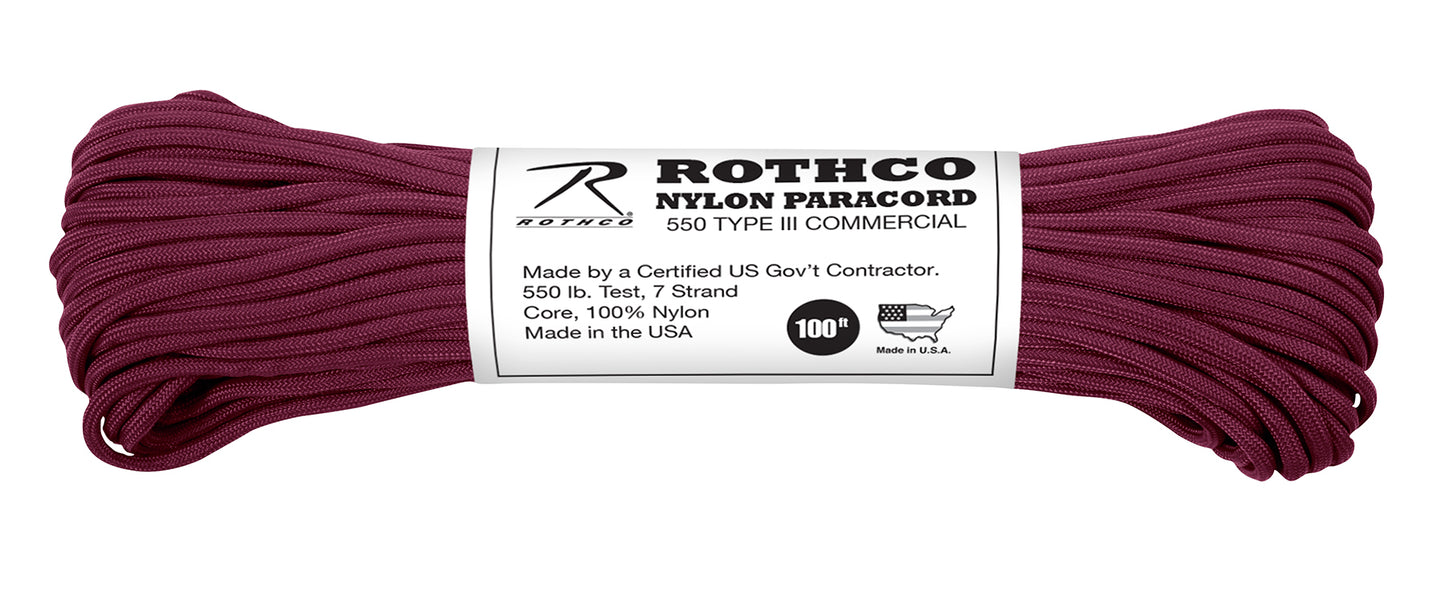550lb Type III Nylon Parachute Paracord 100 Feet Mil-Spec 7-Strand Core US Made