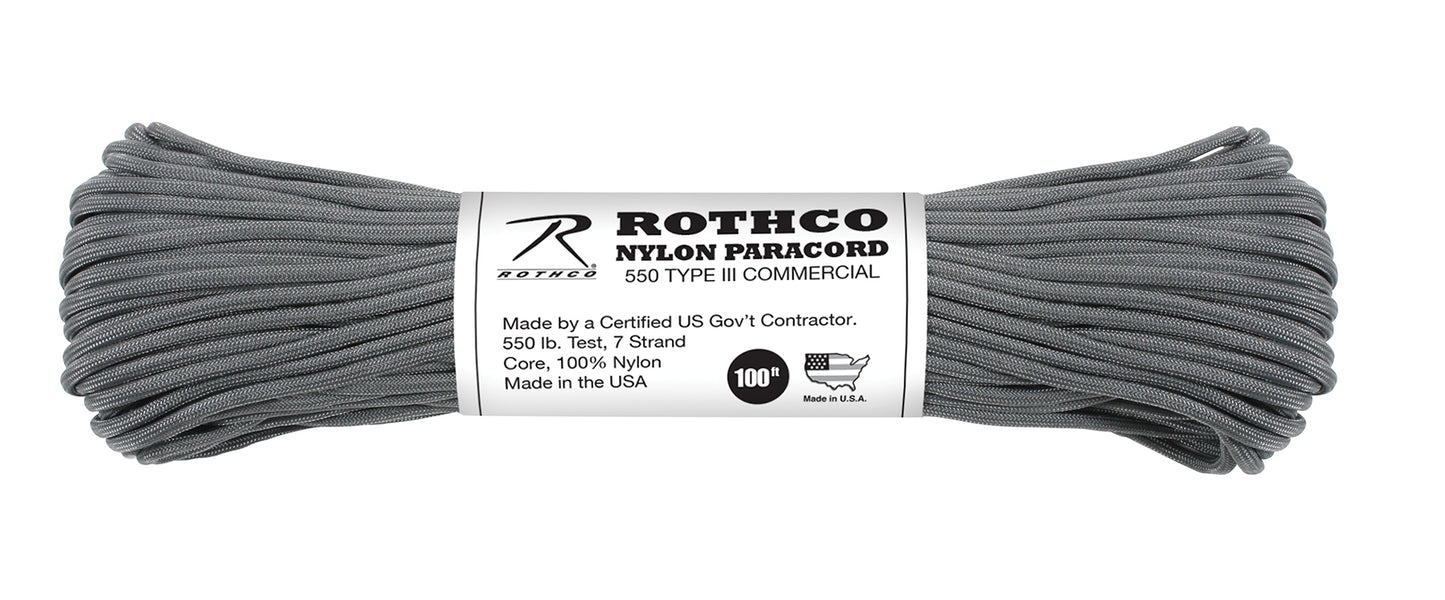 550lb Type III Nylon Parachute Paracord 100 Feet Mil-Spec 7-Strand Core US Made