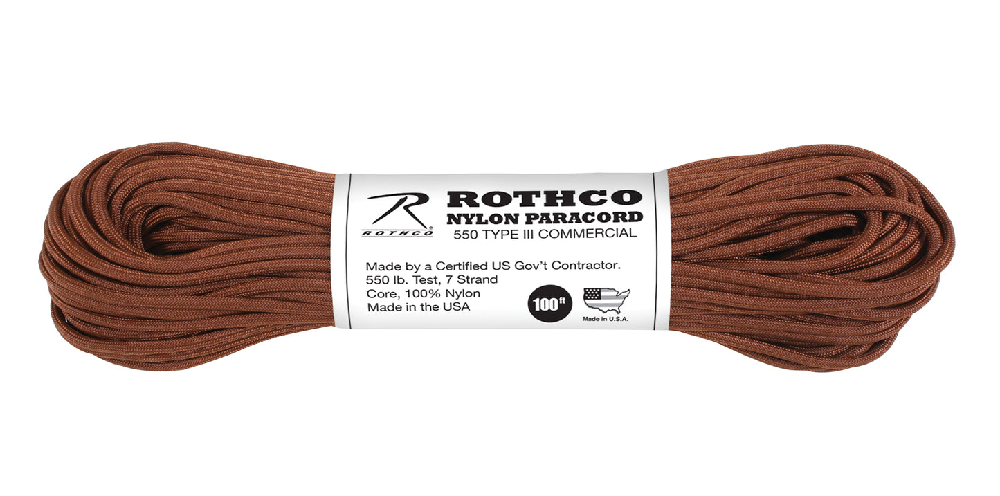 550lb Type III Nylon Parachute Paracord 100 Feet Mil-Spec 7-Strand Core US Made