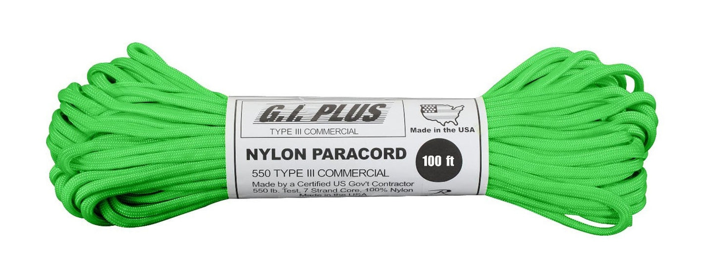 550lb Type III Nylon Parachute Paracord 100 Feet Mil-Spec 7-Strand Core US Made