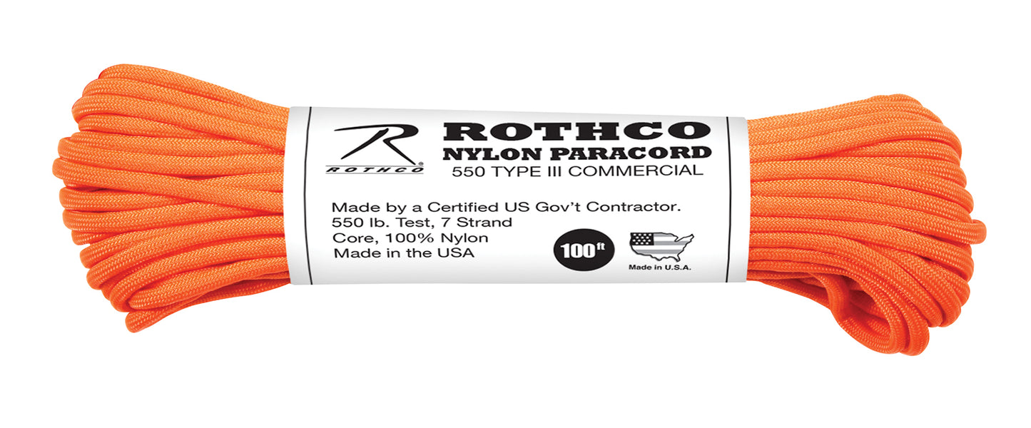 550lb Type III Nylon Parachute Paracord 100 Feet Mil-Spec 7-Strand Core US Made