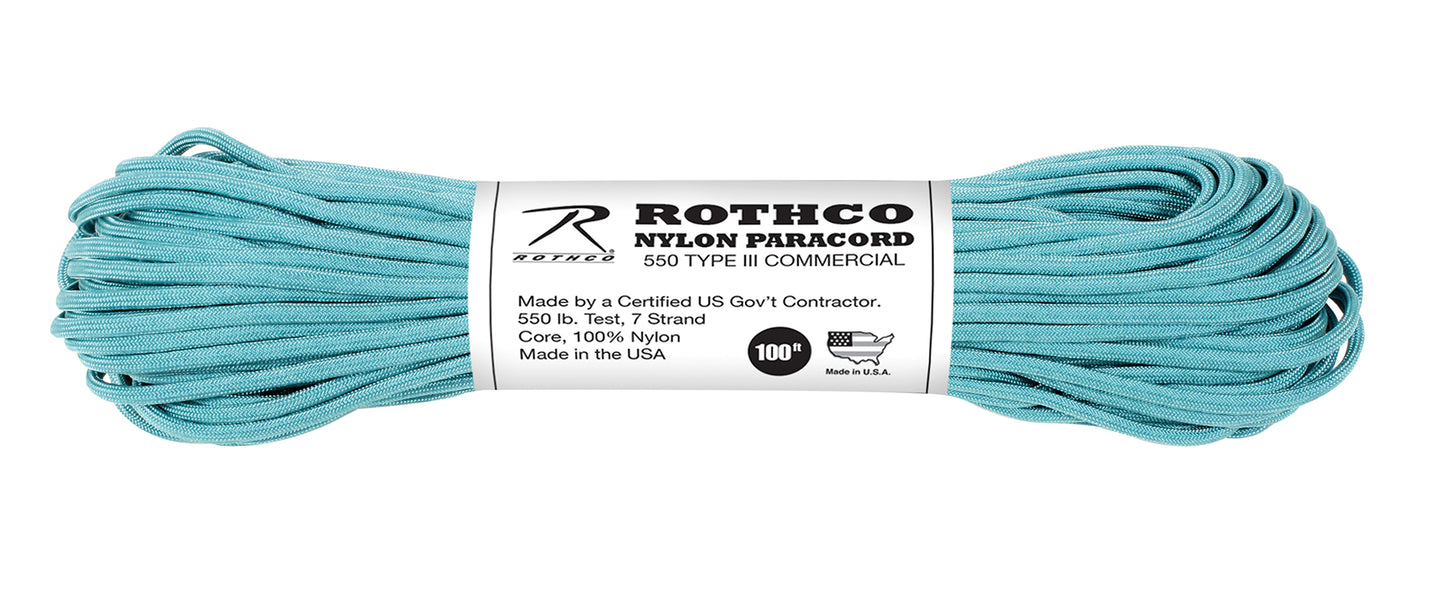 550lb Type III Nylon Parachute Paracord 100 Feet Mil-Spec 7-Strand Core US Made